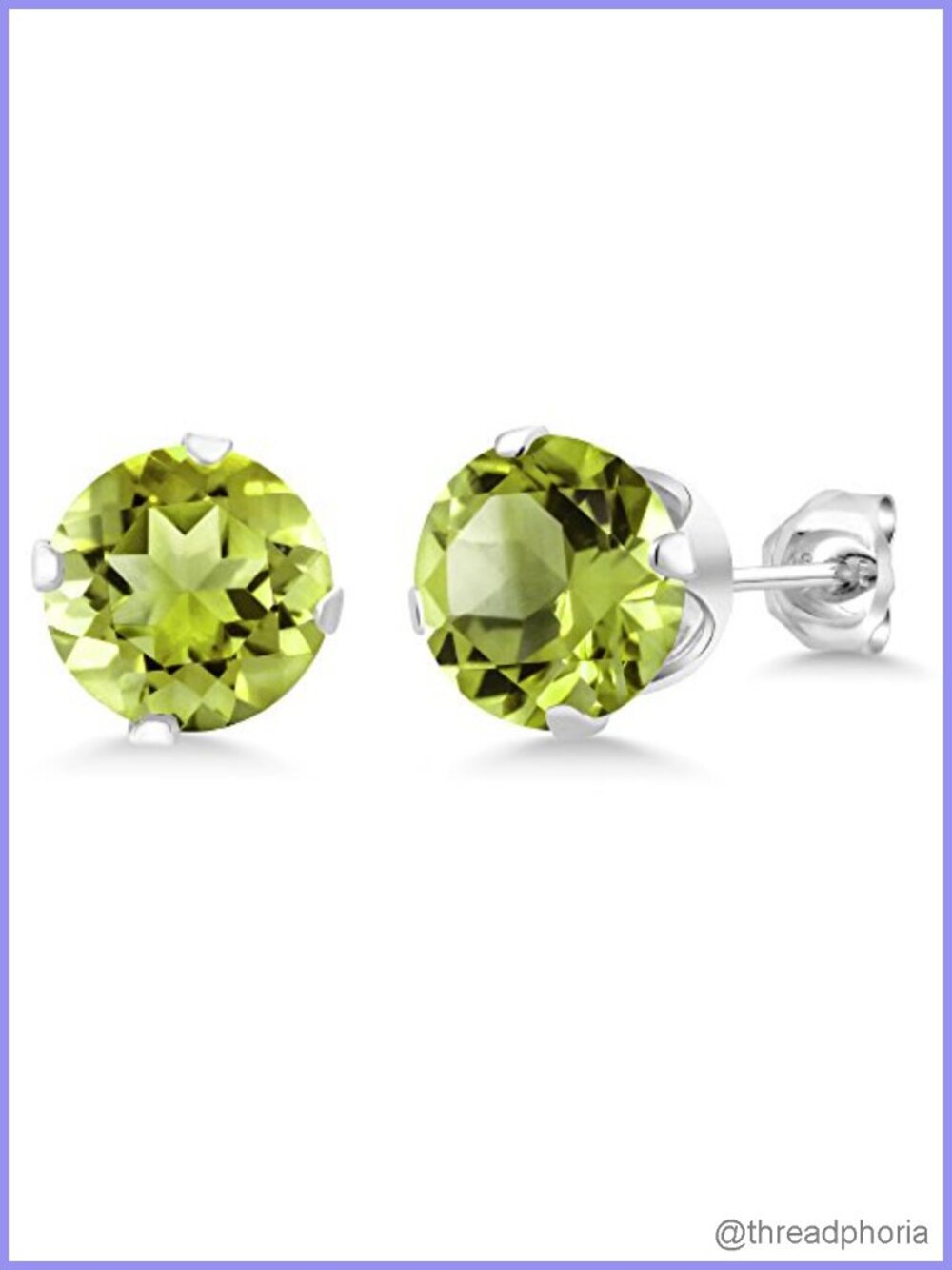 2 CTTW Green Peridot Round Stud Earrings 925 Sterling Silver Push Back